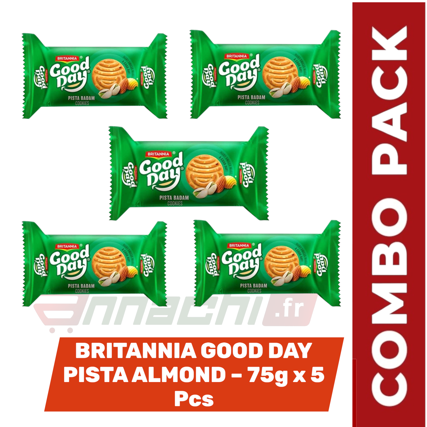 BRITANNIA GOOD DAY PISTA ALMOND FRANCE EUROPE GERMANY AND NETHERLAND COMBO PACK | BRITANNIA GOOD DAY PISTA ALMOND – 75g x 5 Pcs - Image 1