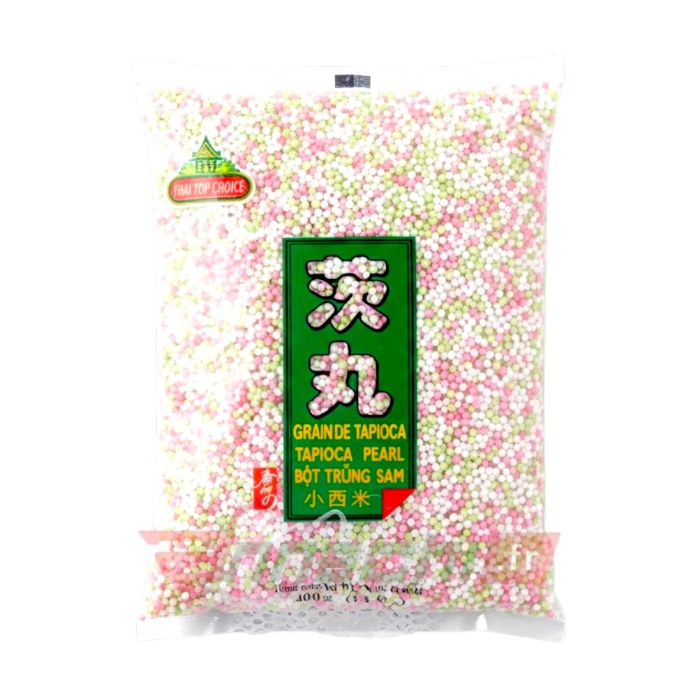 BUY THAI TOP CHOICE TAPIOCA PEARLS MIXED COLOURS FRANCE EUROPE GERMANY NETHERLAND AND BELGIUM ONLINE THAI TOP CHOICE TAPIOCA PEARLS / SABUDANA MIXED COLOURS - 400g - Image 1